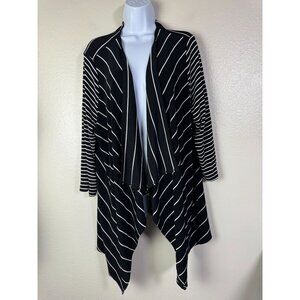 Chicos Travelers 3 Slinky Knit Black White Striped Waterfall Cardigan Size XL